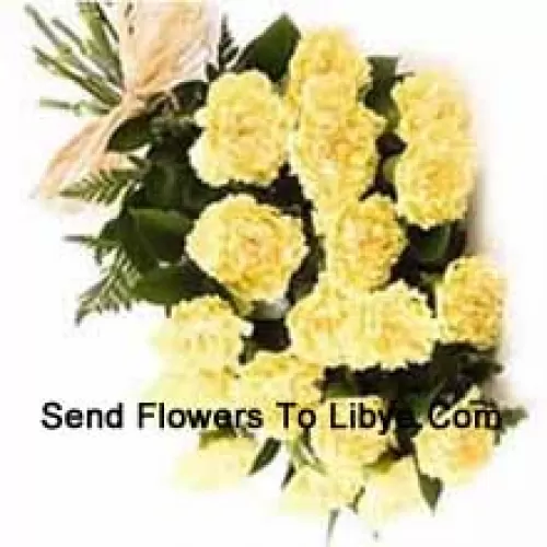 Bunch Of 18 Yellow Carnations With Seasonal Fillers