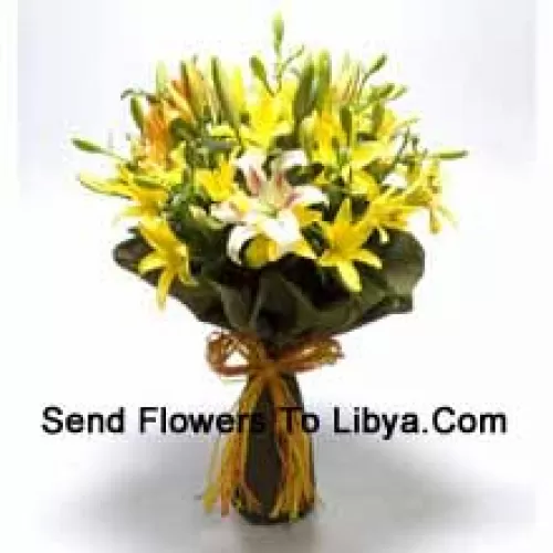 A Big Bunch Of Yellow And White Lilies With Seasonal Fillers