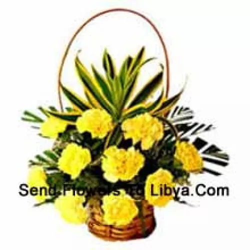 Basket Of 12 Yellow Carnations