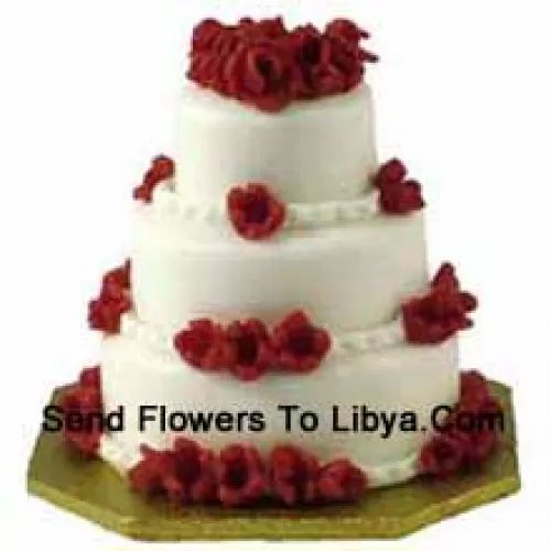 3 Tier, 6 Kg (13.2Lbs) Vanilla Cake. To Change The Flavor You Can Specify The Flavor You Require In "The Instructions For The Florist" Column which will appear when you will go through the shopping process