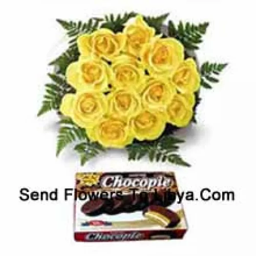 Bunch Of 12 Yellow Roses And A Box Of Chocolate