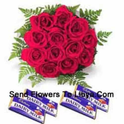 Bunch Of 12 Red Roses With Assorted Chocolates