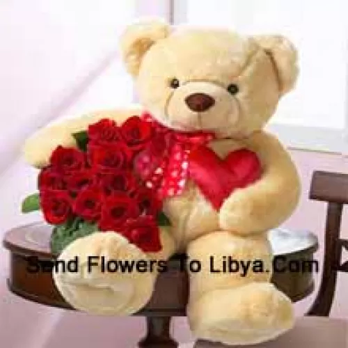 Bunch Of 12 Red Roses With A 24 Inches Tall Teddy Bear (Please Note That We Reserve The Right To Substitute The Teddy Bear With A Teddy Bear Of Equal Value And Size In Case Of Non-Availability Of The Same. Limited Stock. While Substituting The Product We Will Ensure That The Same Exclusivity Is Maintained)